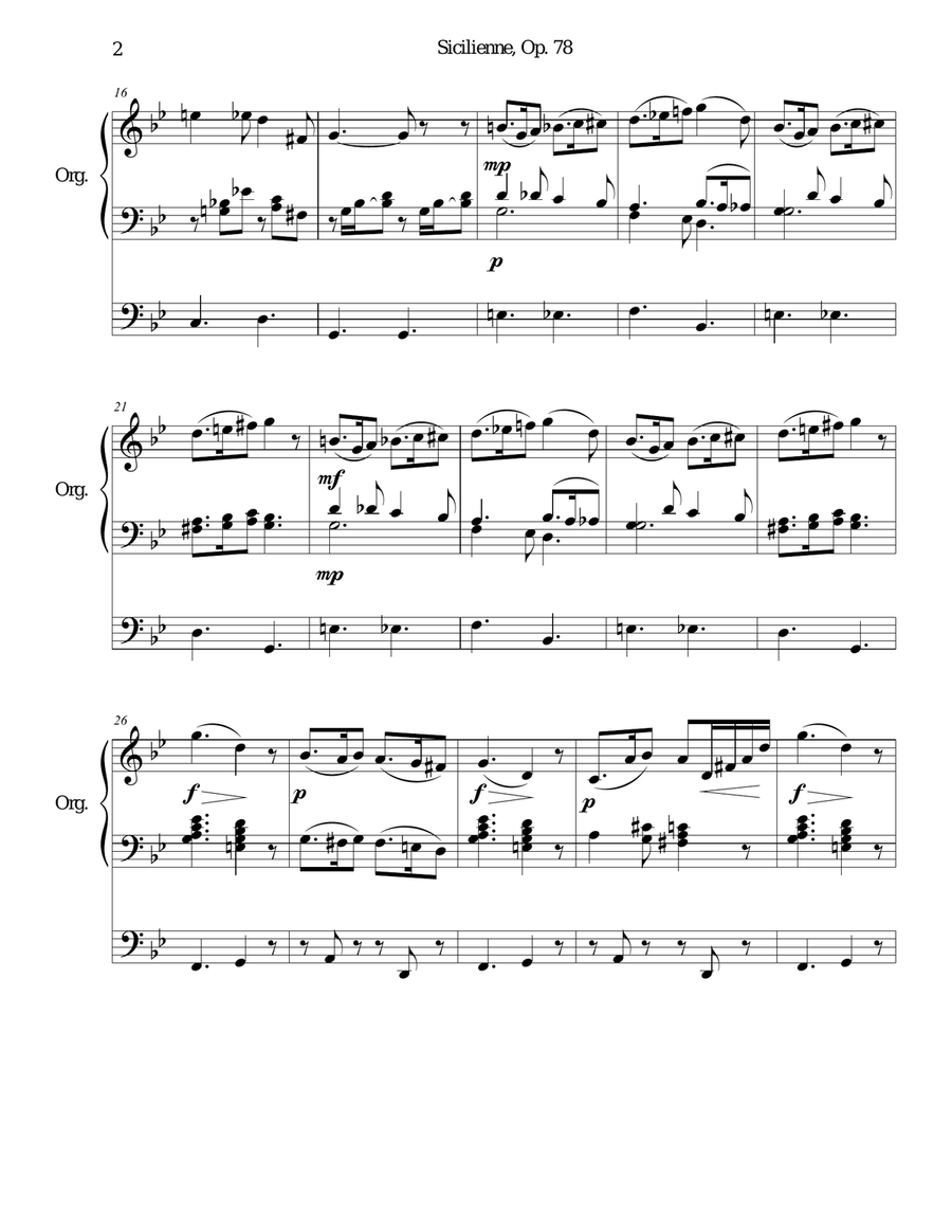 Sicilienne, Op. 78 by Gabriel Fauré Organ Solo scores gallery preview page 2