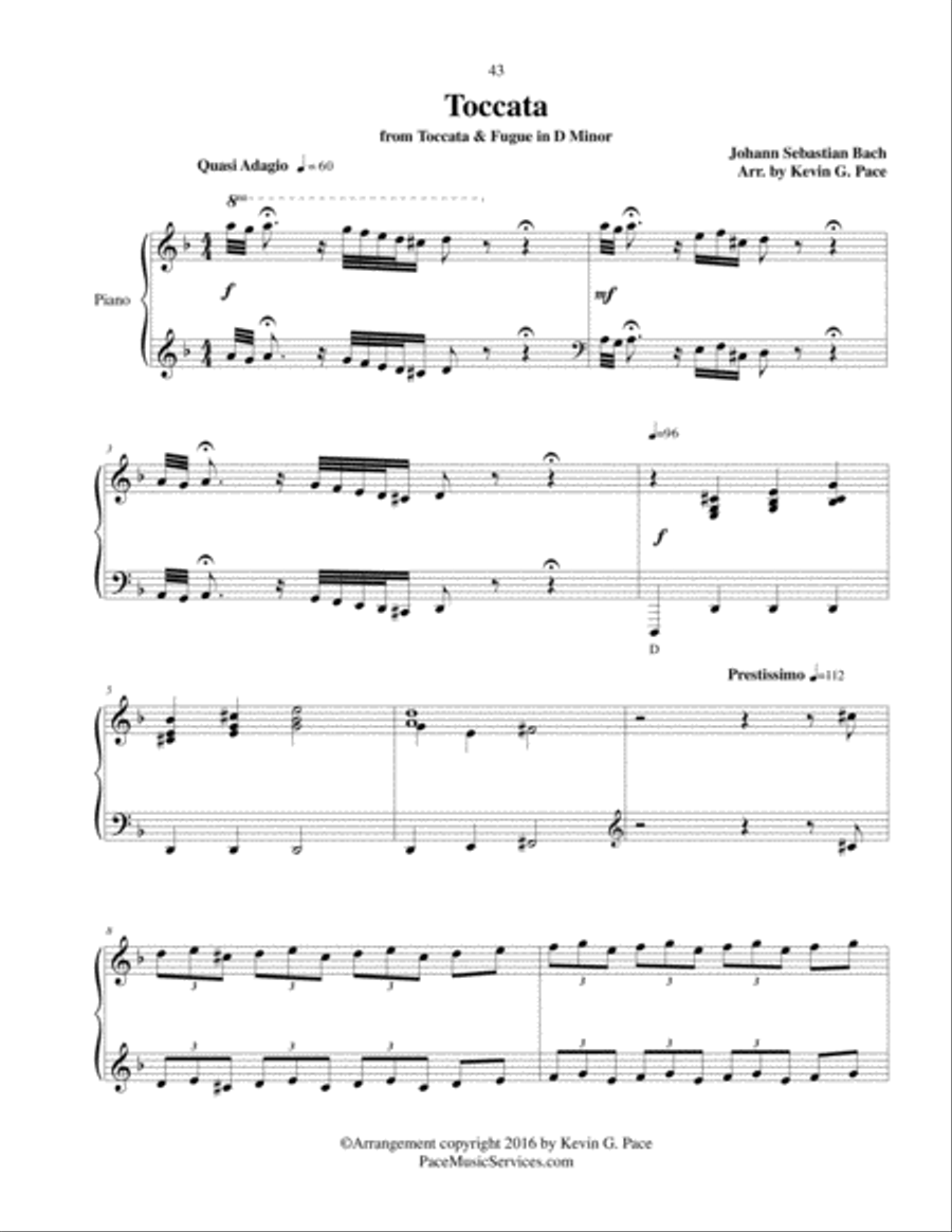 Toccata (from Toccata & Fugue in Dm by JS Bach) - Moderate level piano solo Piano Solo scores gallery preview page 2