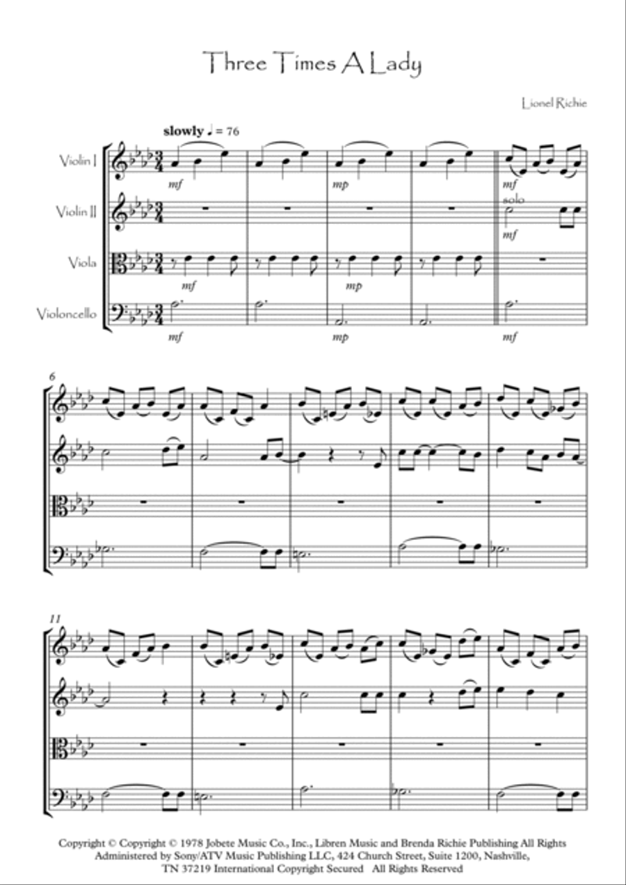 Three Times A Lady String Quartet scores gallery preview page 2