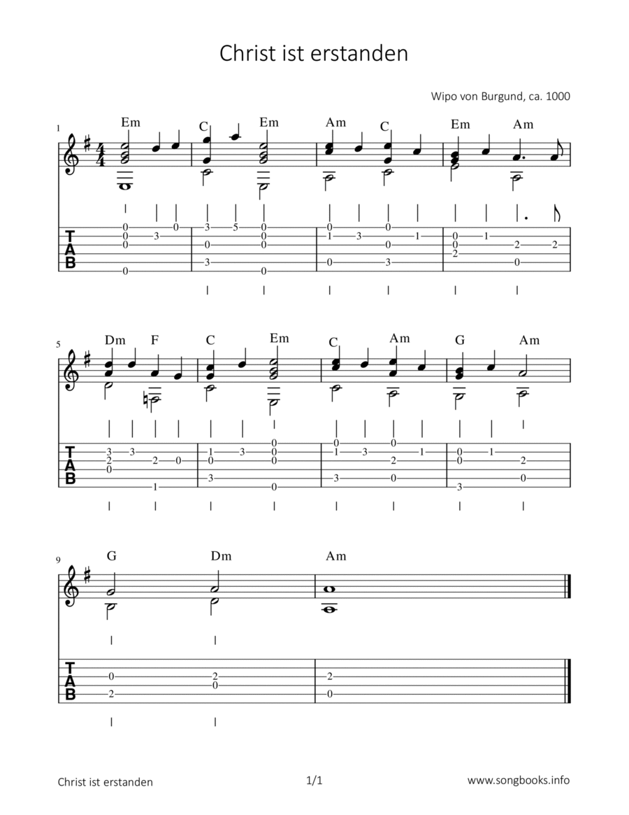 Christ ist erstanden Classical Guitar scores gallery preview page 1