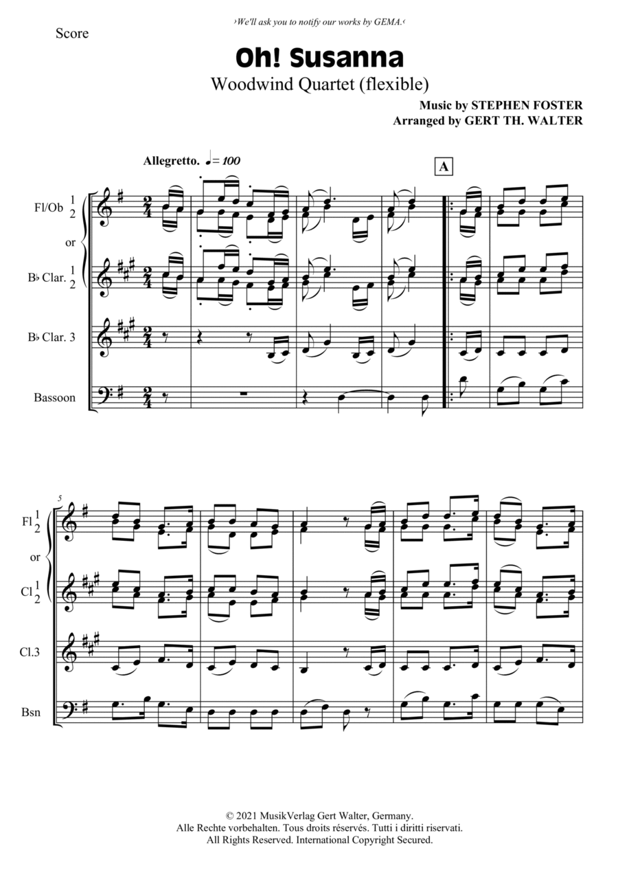 Oh! Susanna Oh! Susanna Woodwind Quartet scores gallery preview page 1