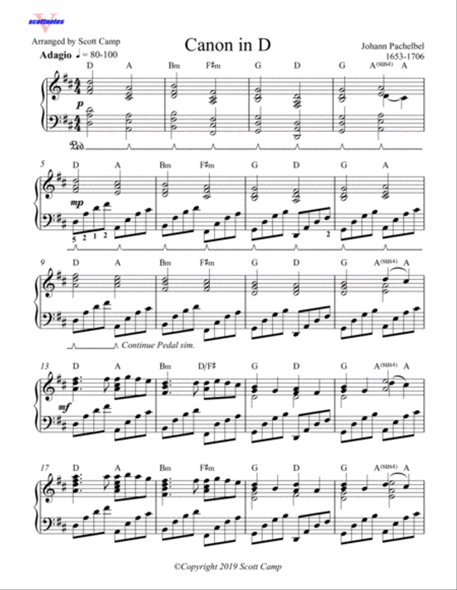 Canon in D Piano Solo scores gallery preview page 1