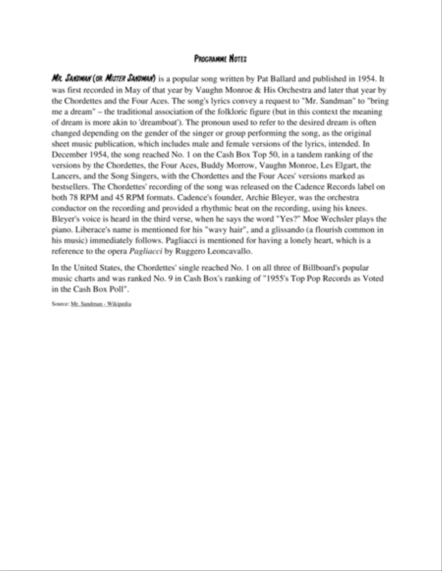 Mister Sandman Woodwind Quartet scores gallery preview page 2