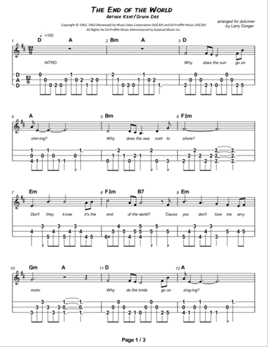 The End Of The World Dulcimer scores gallery preview page 2