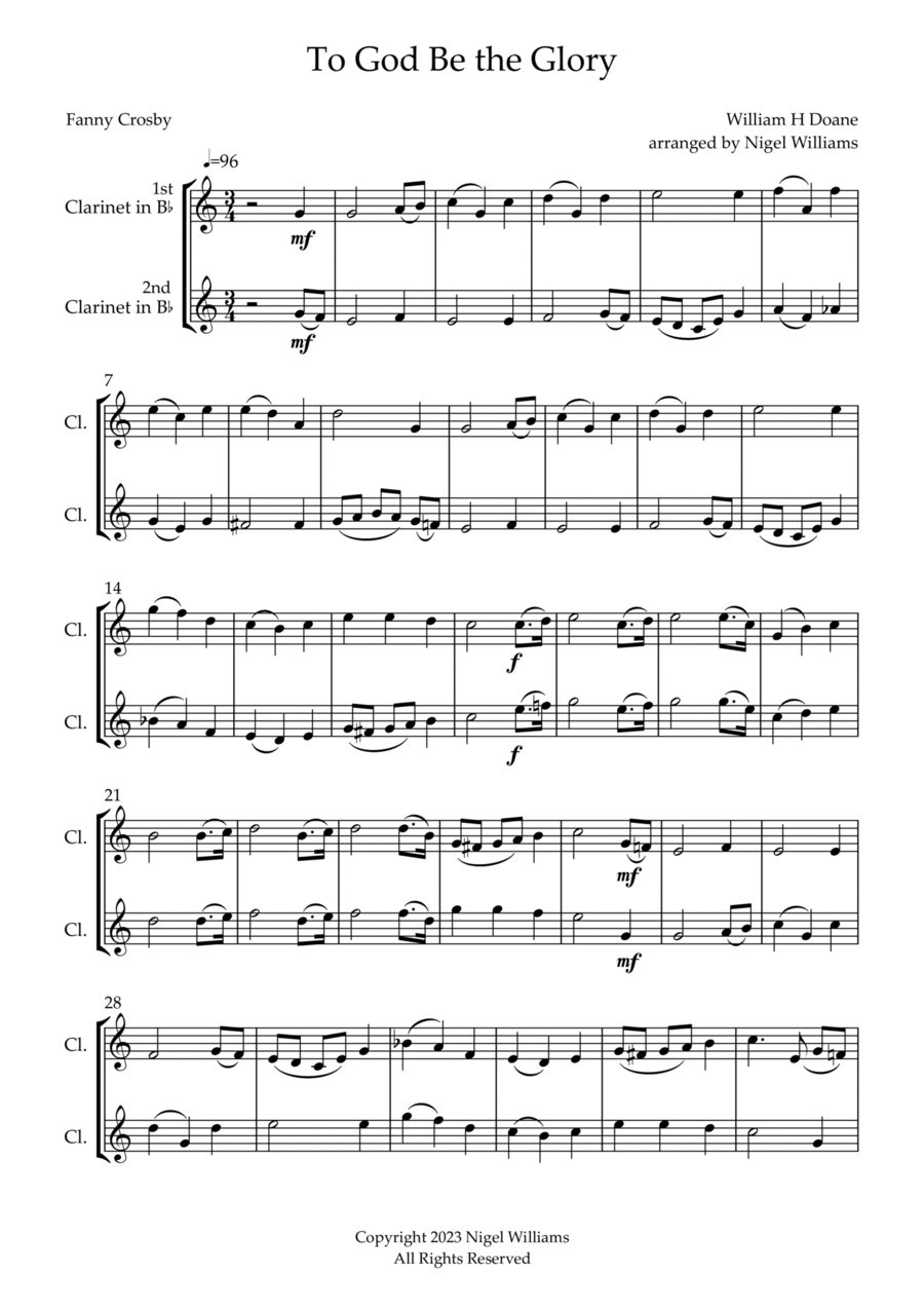 To God Be the Glory Clarinet Duet scores gallery preview page 1