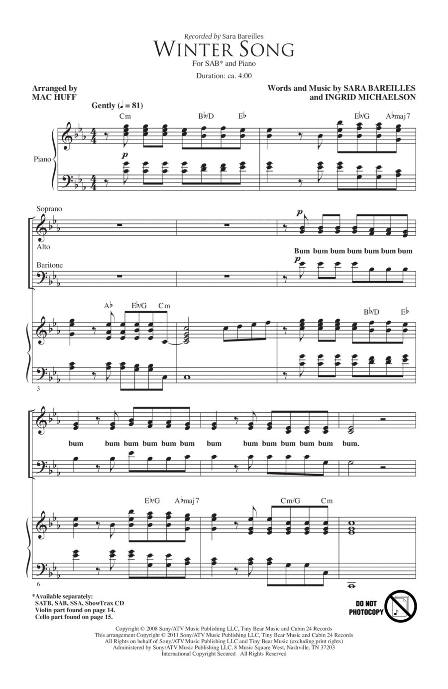 Winter Song (arr. Mac Huff) 3-Part scores gallery preview page 1