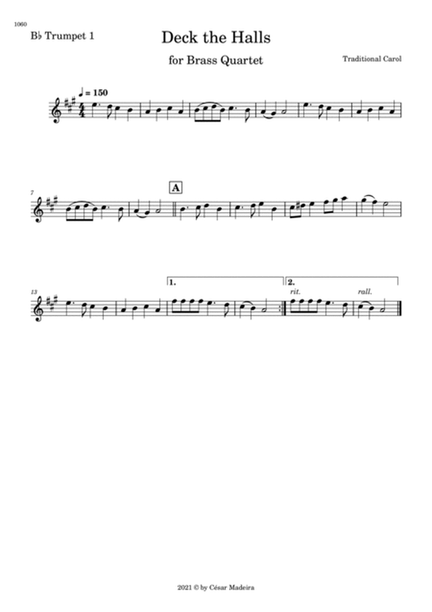 Deck The Halls - Brass Quartet (Full Score and Parts) image number null