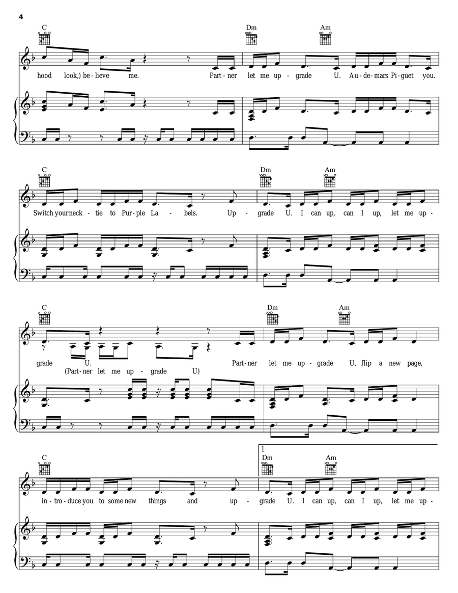 Upgrade U Upgrade U Piano, Vocal, Guitar scores gallery preview page 4