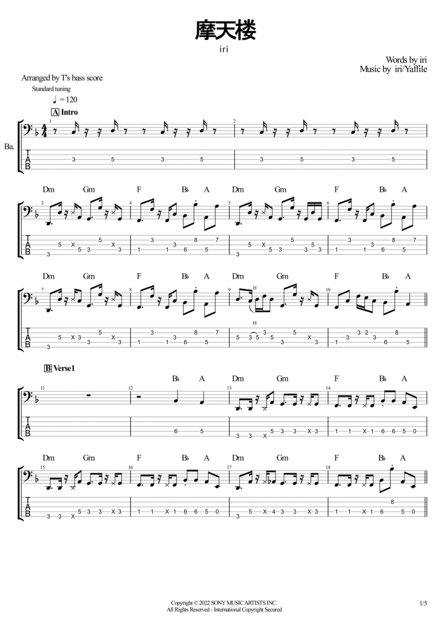 Matenrou Bass Guitar scores gallery preview page 1