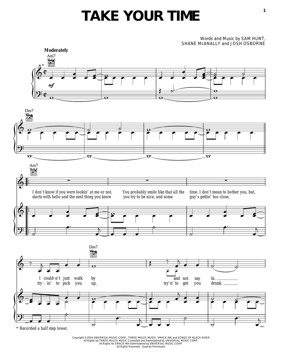 Take Your Time Piano, Vocal, Guitar scores gallery preview page 1