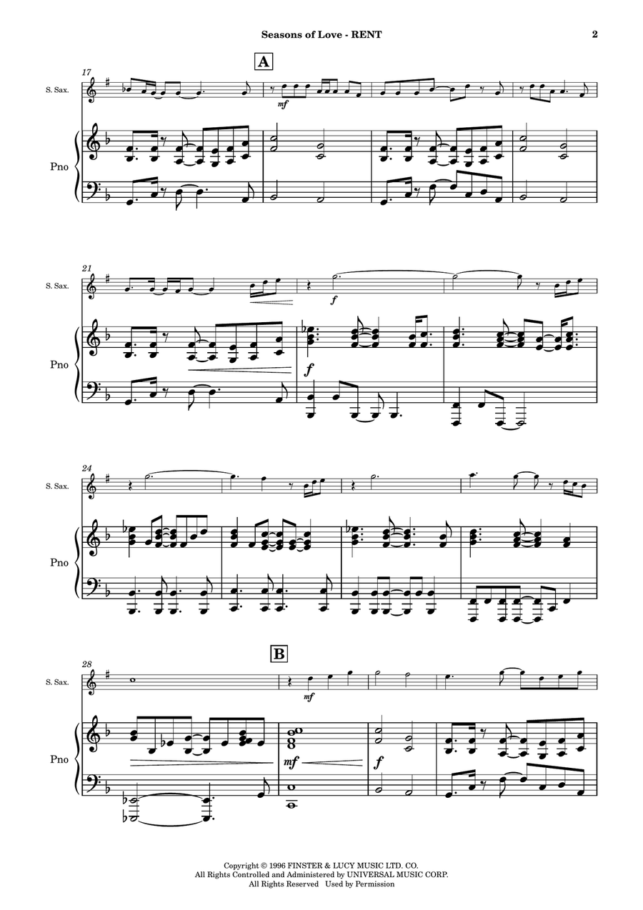 Seasons Of Love Soprano Saxophone scores gallery preview page 3