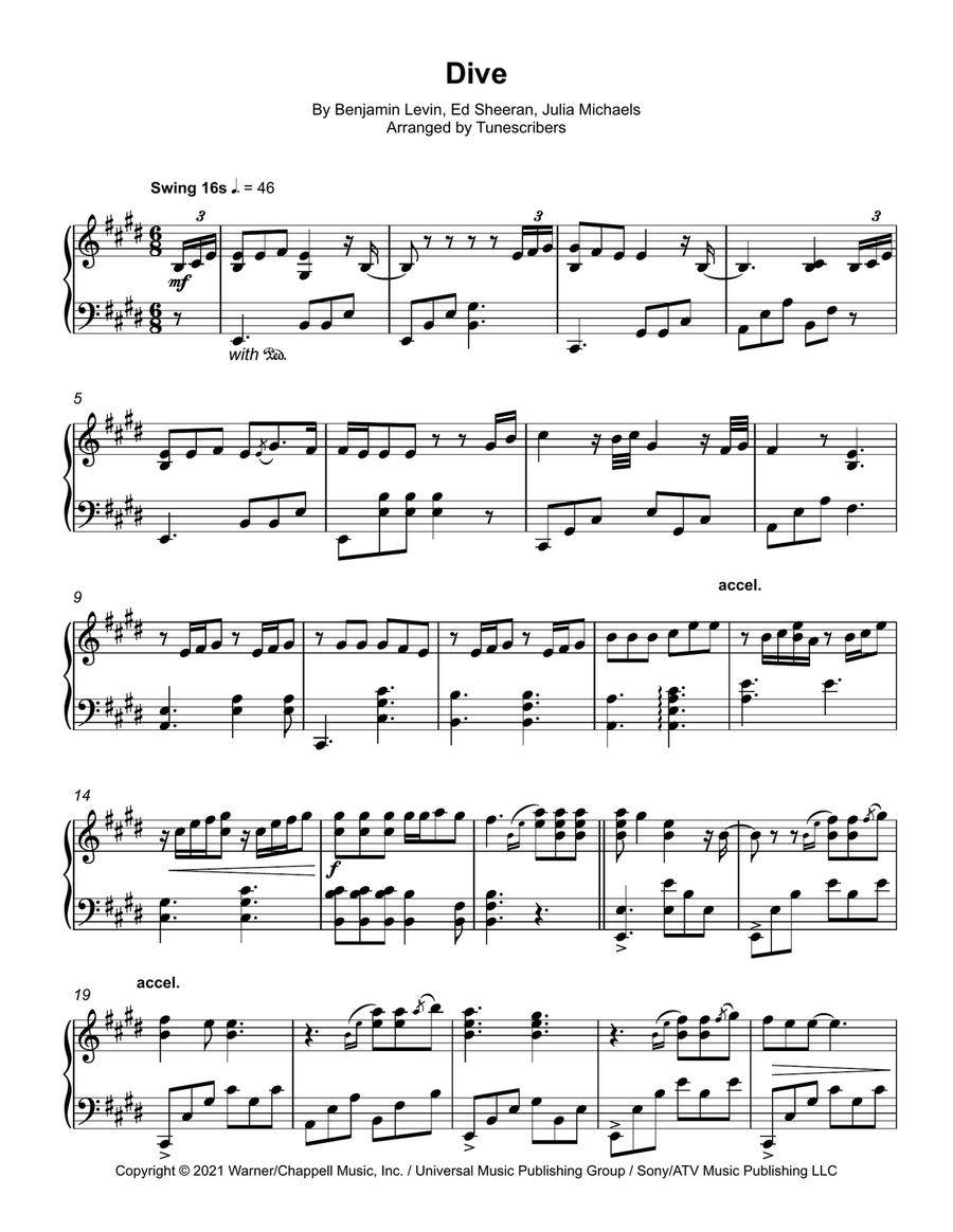 Dive Dive Piano Solo scores gallery preview page 1