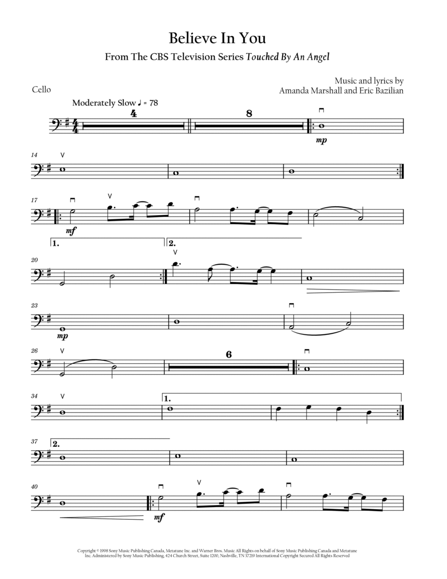 Believe In You Believe In You Cello Solo scores gallery preview page 1