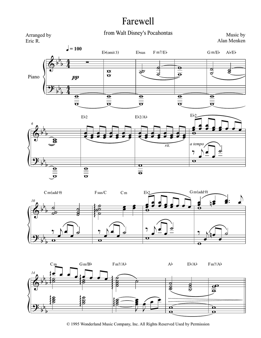Farewell Piano Solo scores gallery preview page 1