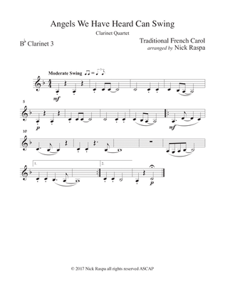 Angels We Have Heard Can Swing (clarinet quartet - B Flat Clarinet 3 part)