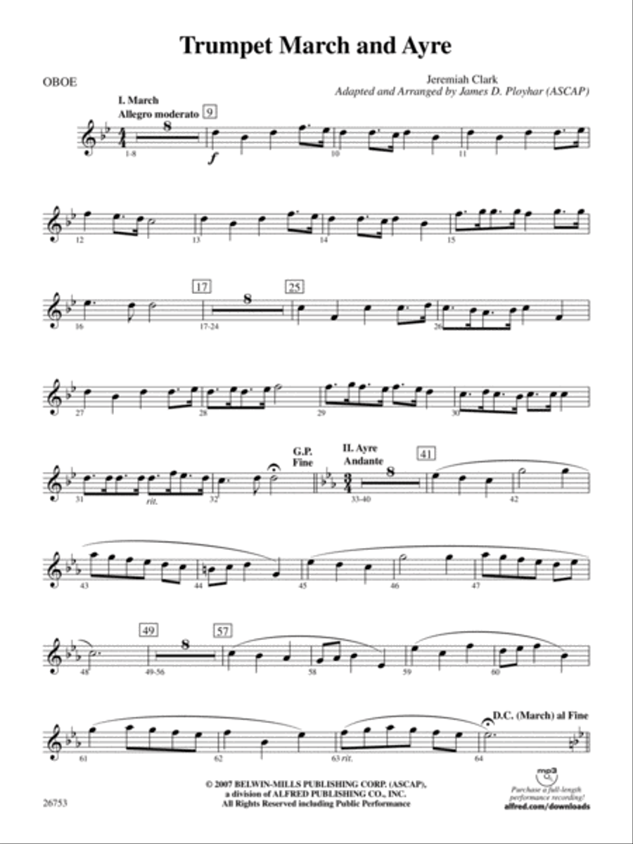 Trumpet March and Ayre: Oboe Concert Band scores gallery preview page 1
