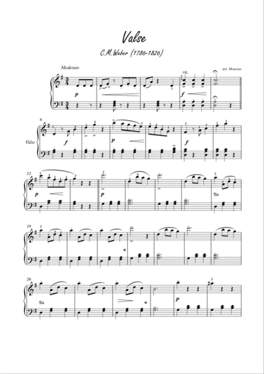 Valse by Weber for easy piano Easy Piano scores gallery preview page 1