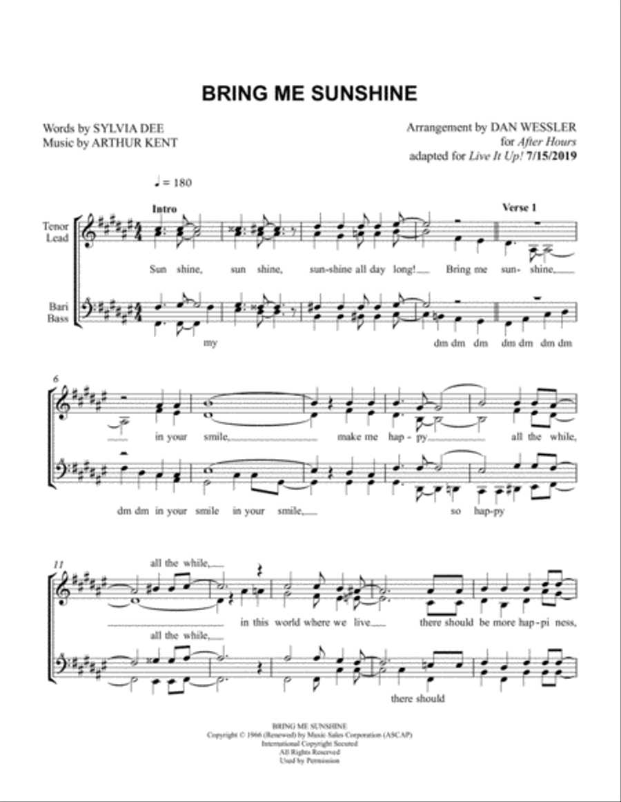 Bring Me Sunshine SSAA scores gallery preview page 1