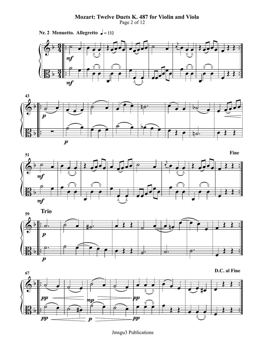 Mozart: Twelve Duets K. 487 for Violin & Viola String Duet scores gallery preview page 2