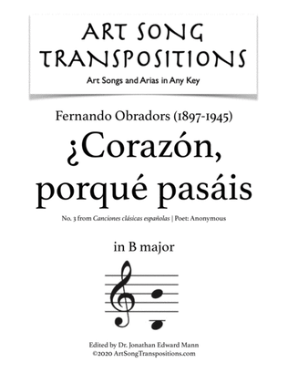 Book cover for OBRADORS: ¿Corazón, porqué pasáis (transposed to B major)