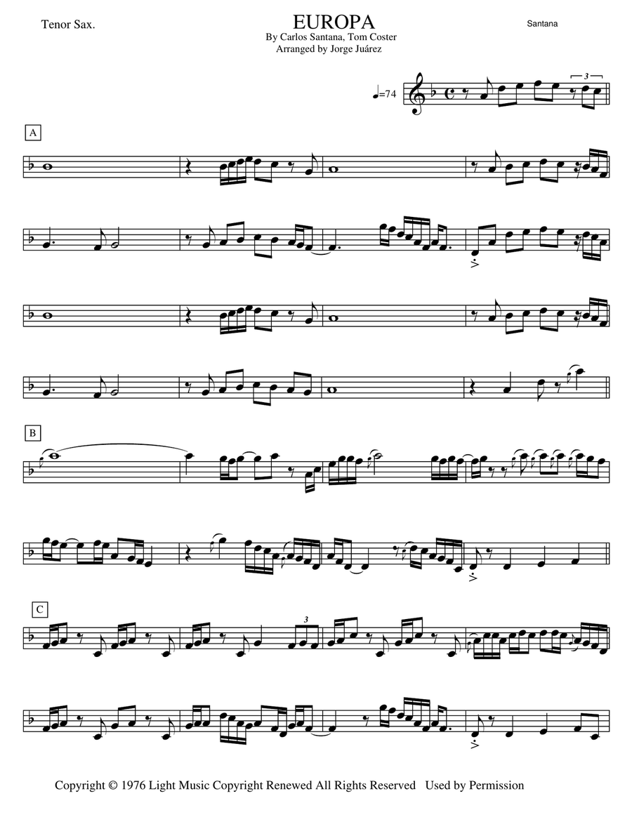 Europa Tenor Saxophone scores gallery preview page 1