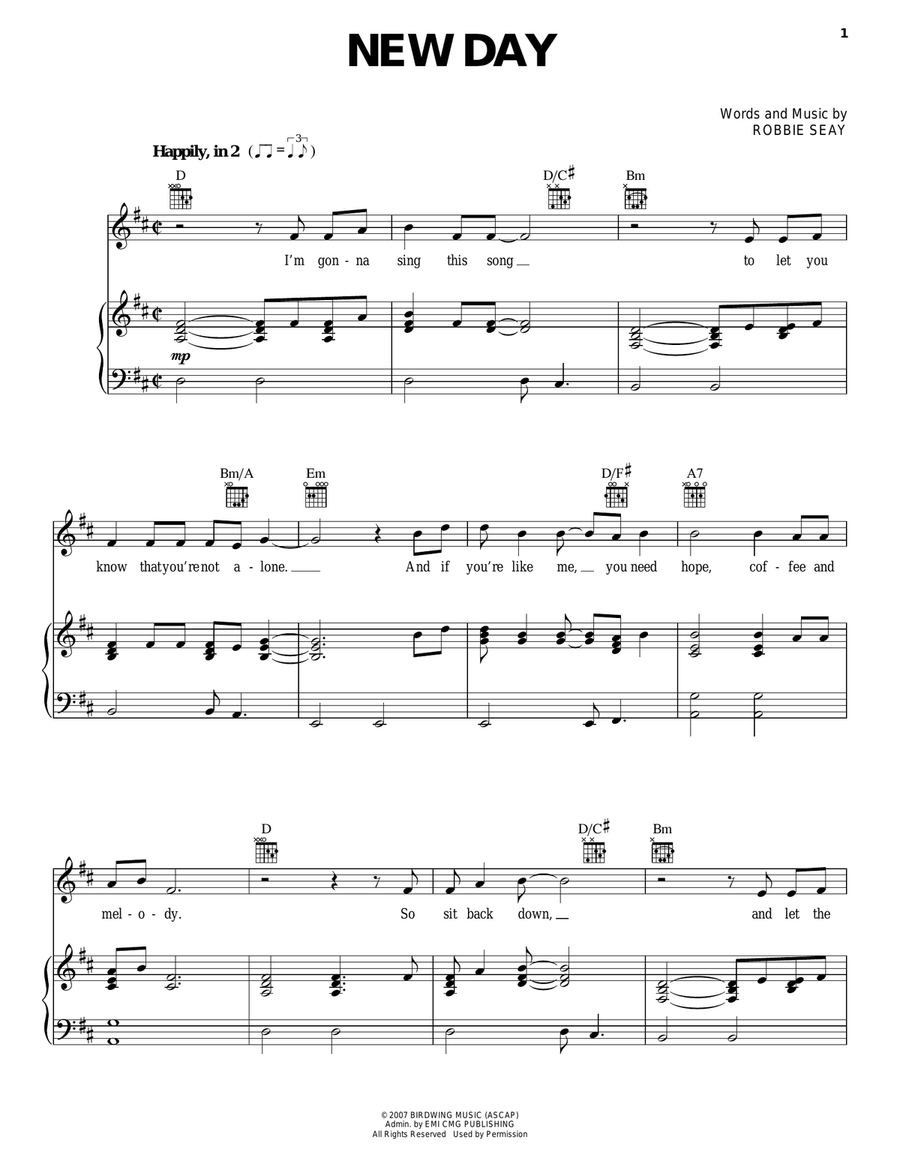 New Day Piano, Vocal, Guitar scores gallery preview page 1