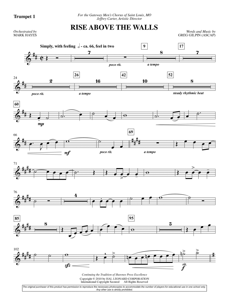 Rise Above The Walls - Trumpet 1 Choir scores gallery preview page 1