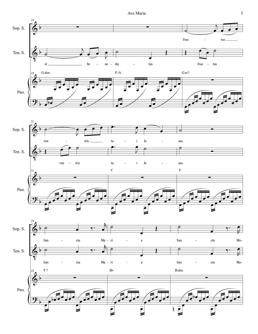 Ave Maria (Duet for Soprano and Tenor Solo - High Key) Tenor Voice scores gallery preview page 3
