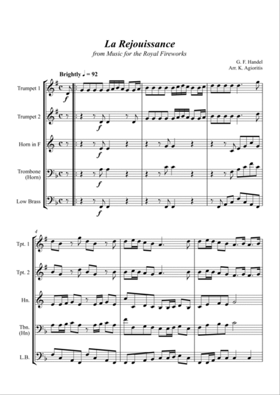 La Rejouissance (from Music for the Royal Fireworks) - Brass Quartet Brass Quartet scores gallery preview page 5
