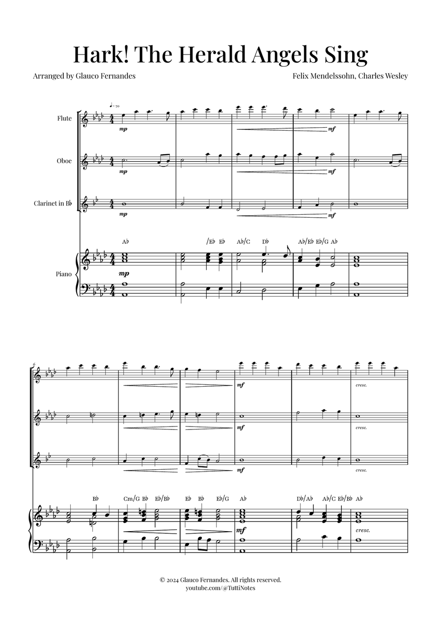 Hark! The Herald Angels Sing Trio Arrangement | Christmas Carol Sheet Music Woodwind Trio scores gallery preview page 1