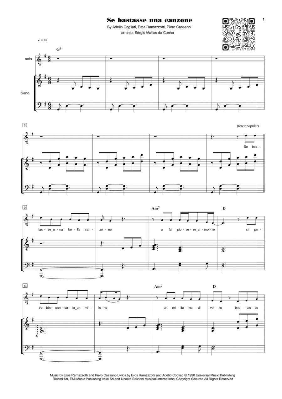 Se Bastasse Una Canzone Voice scores gallery preview page 1