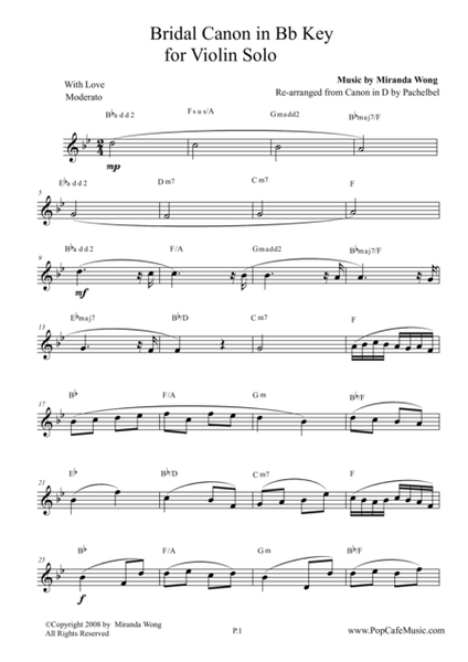 Bridal Canon in Bb - Violin / Flute Solo (Lead Sheet)