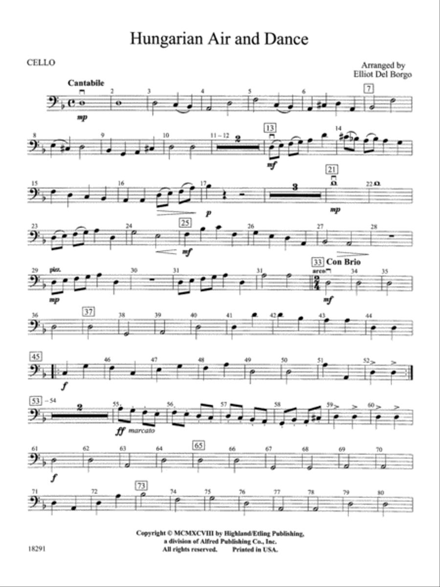 Hungarian Air and Dance: Cello Full Orchestra scores gallery preview page 1