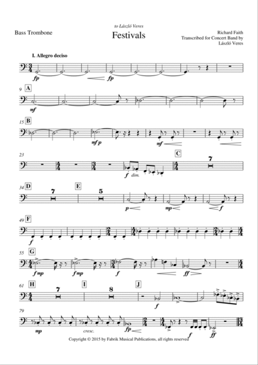 Richard Faith/László Veres: Festivals for concert band : bass trombone part (trombone III) Concert Band scores gallery preview page 2
