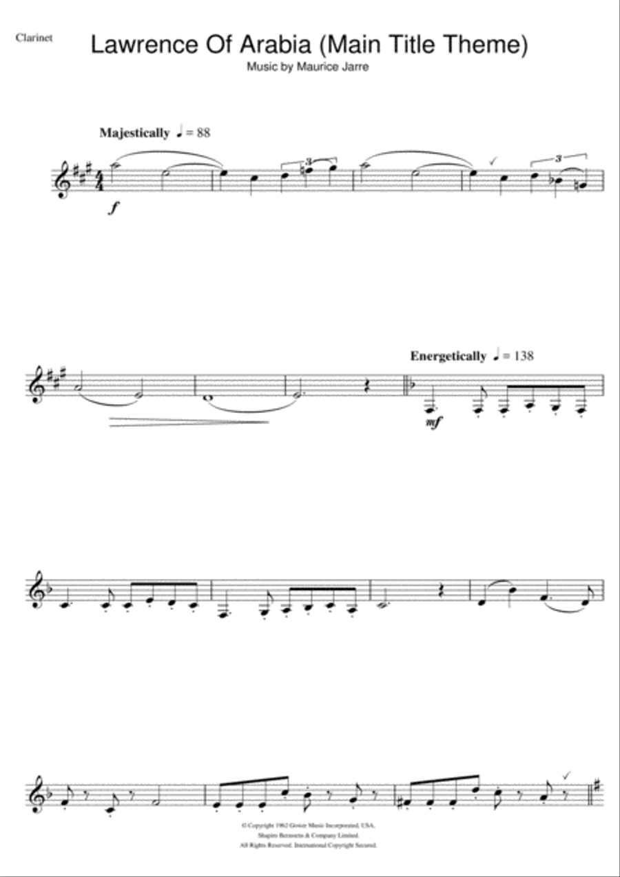 Lawrence Of Arabia (Main Titles) Clarinet Solo scores gallery preview page 1