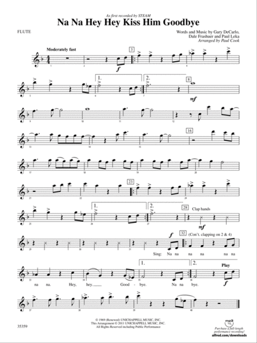 Na Na Hey Hey Kiss Him Goodbye: Flute Concert Band scores gallery preview page 1