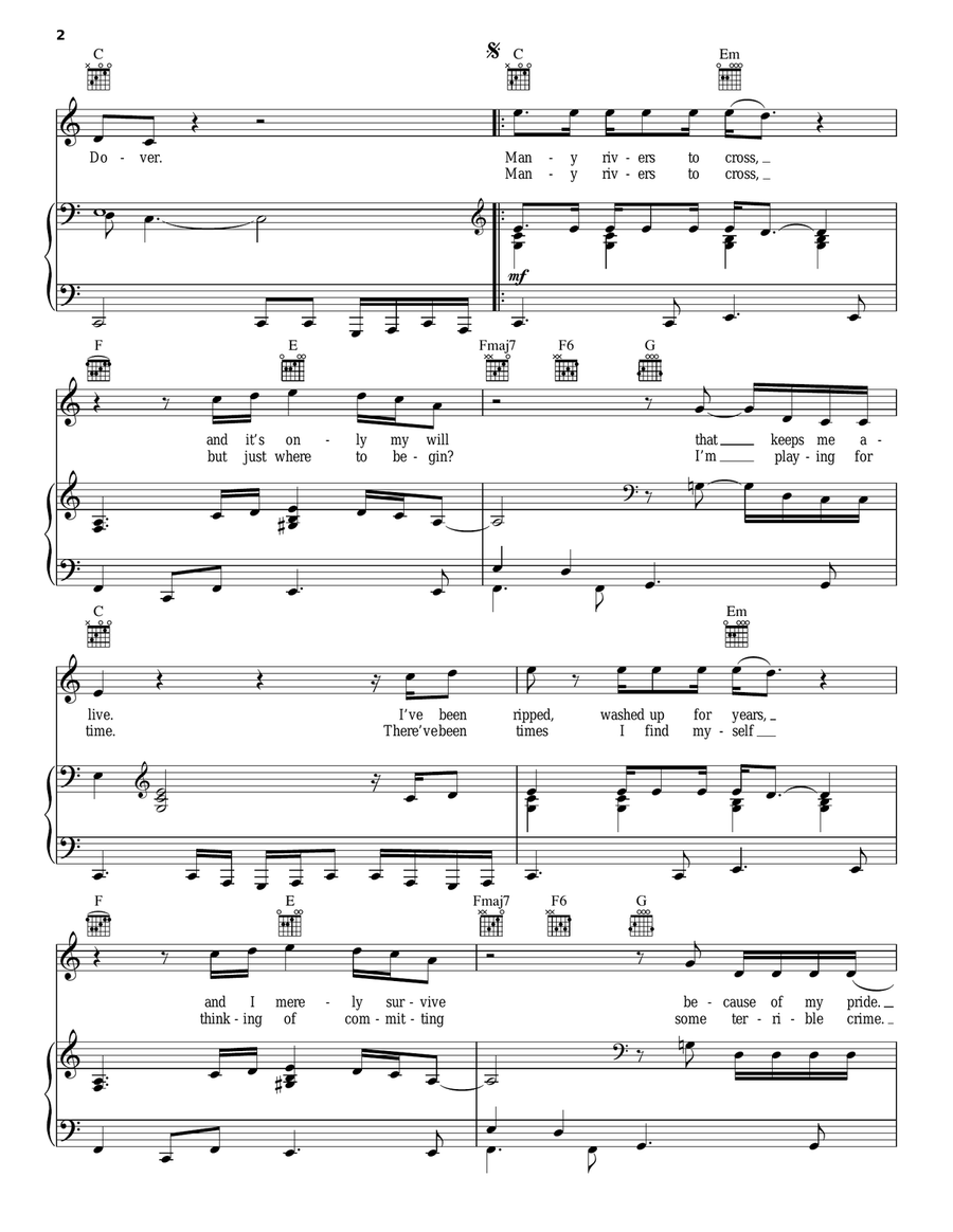 Many Rivers To Cross Piano, Vocal, Guitar scores gallery preview page 2
