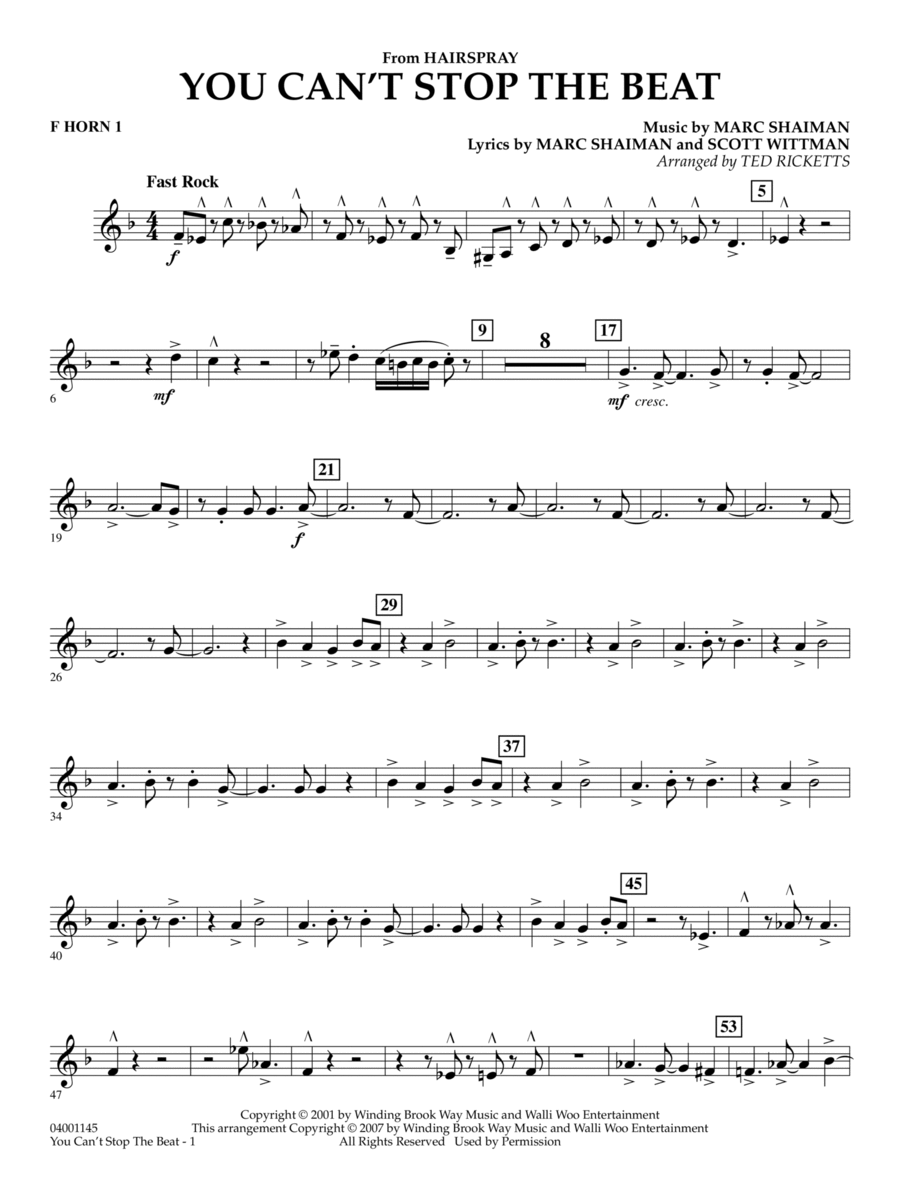 You Can't Stop The Beat (from Hairspray) (arr. Ted Ricketts) - F Horn 1 Concert Band scores gallery preview page 1