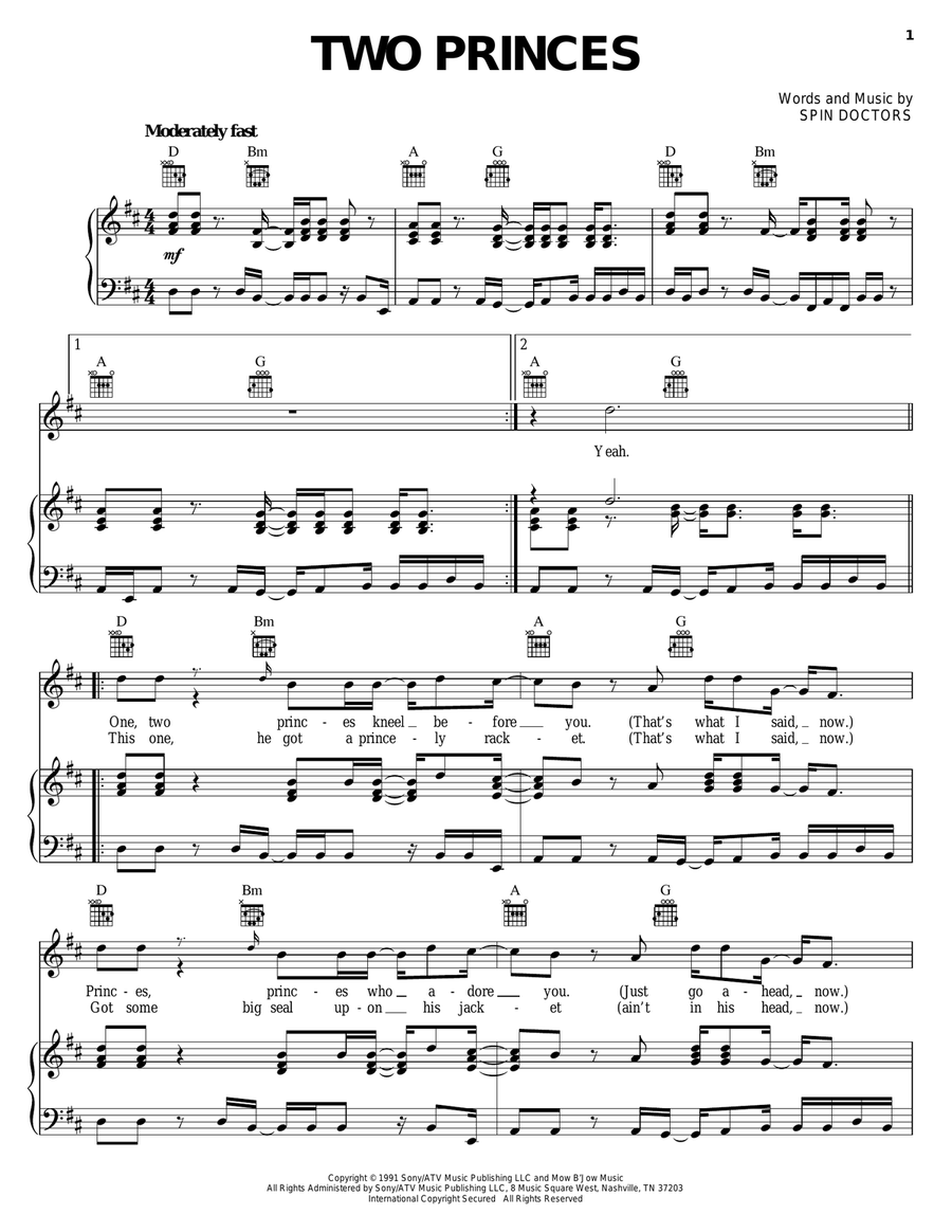 Two Princes Piano, Vocal, Guitar scores gallery preview page 1