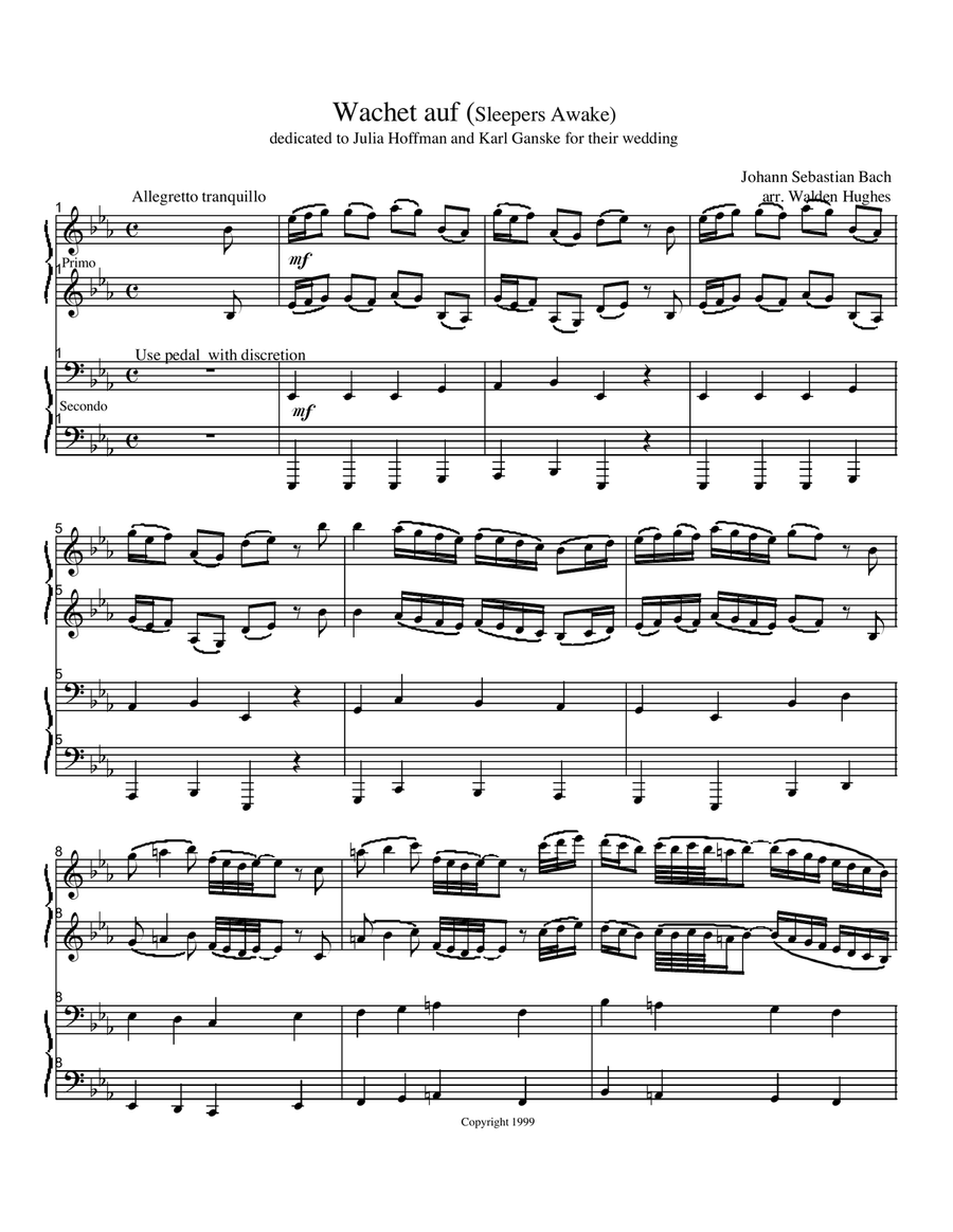 Bach's Wachet Auf (Sleeper's Awake) Piano Duet (1 Piano 4 Hands) 1 Piano, 4-Hands scores gallery preview page 1