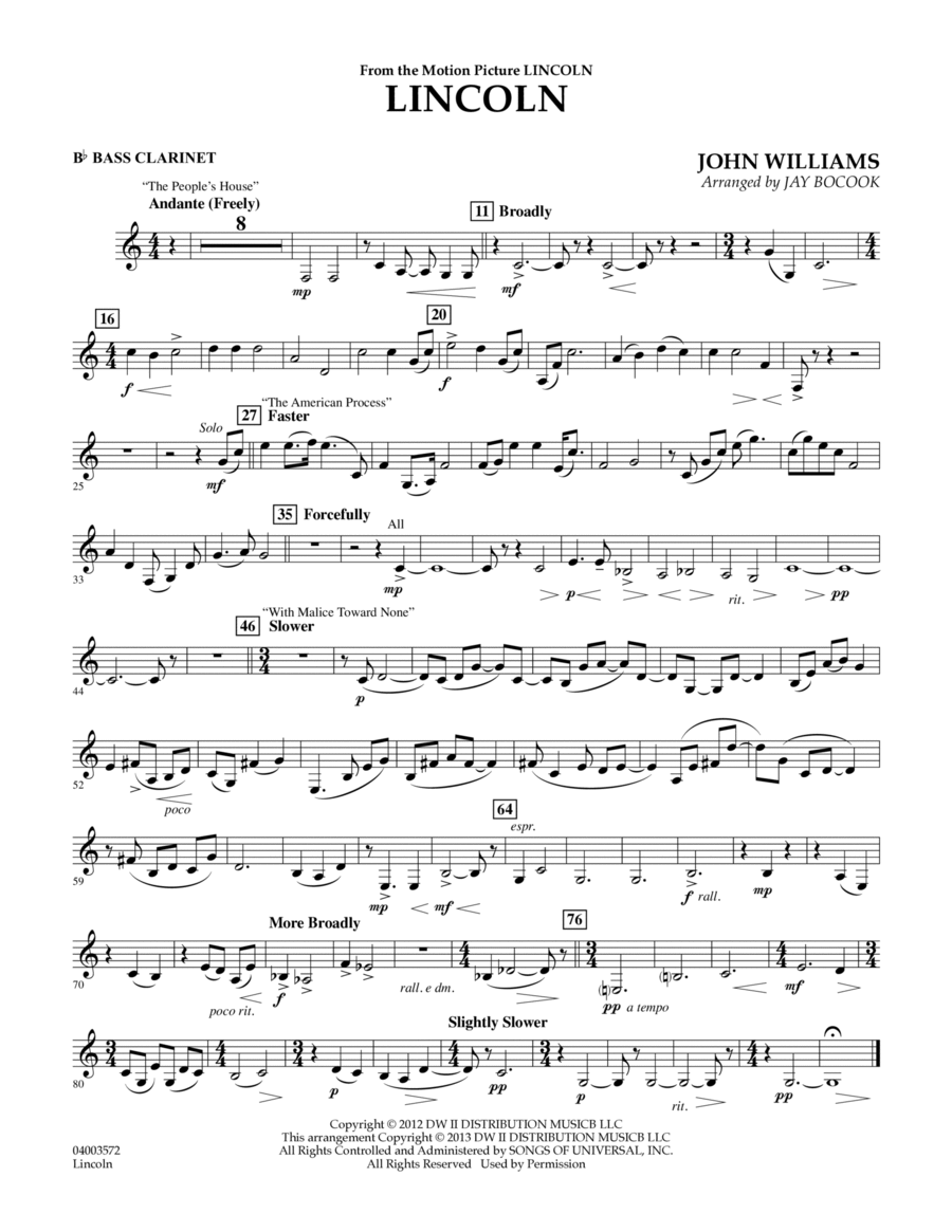 Lincoln - Bb Bass Clarinet Concert Band scores gallery preview page 1