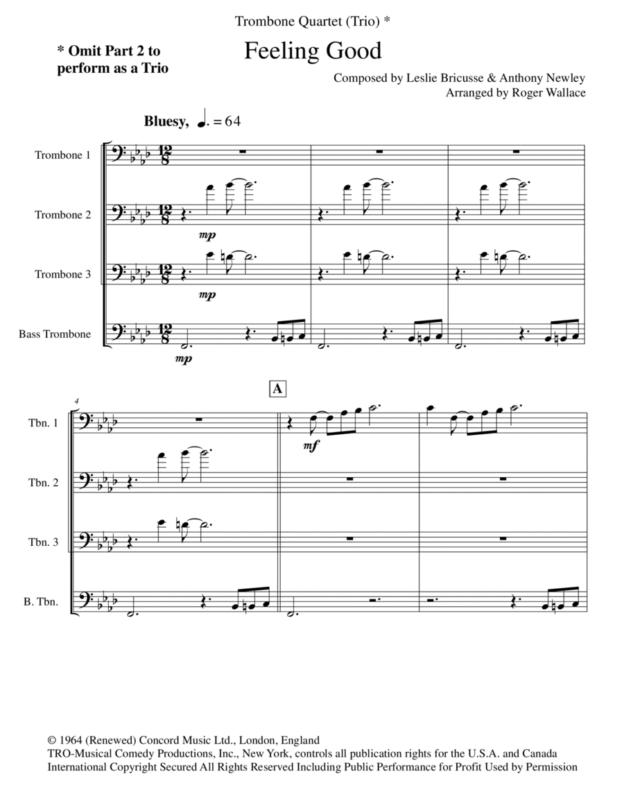 Feeling Good Brass Quartet scores gallery preview page 1