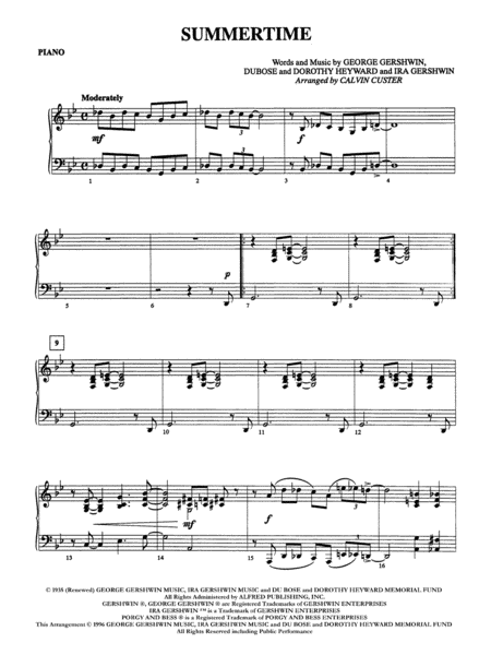 Summertime (from Porgy and Bess): Piano Accompaniment