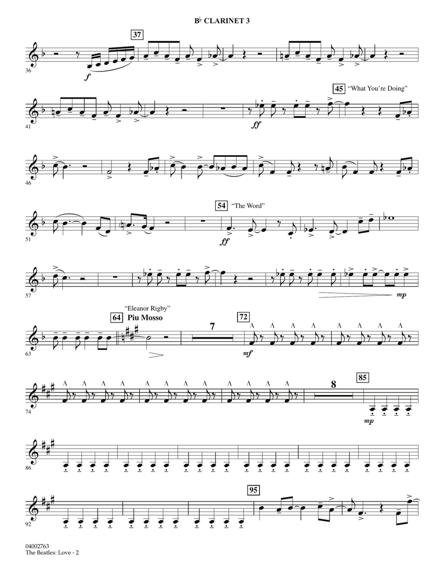 The Beatles: Love - Bb Clarinet 3 Concert Band scores gallery preview page 2