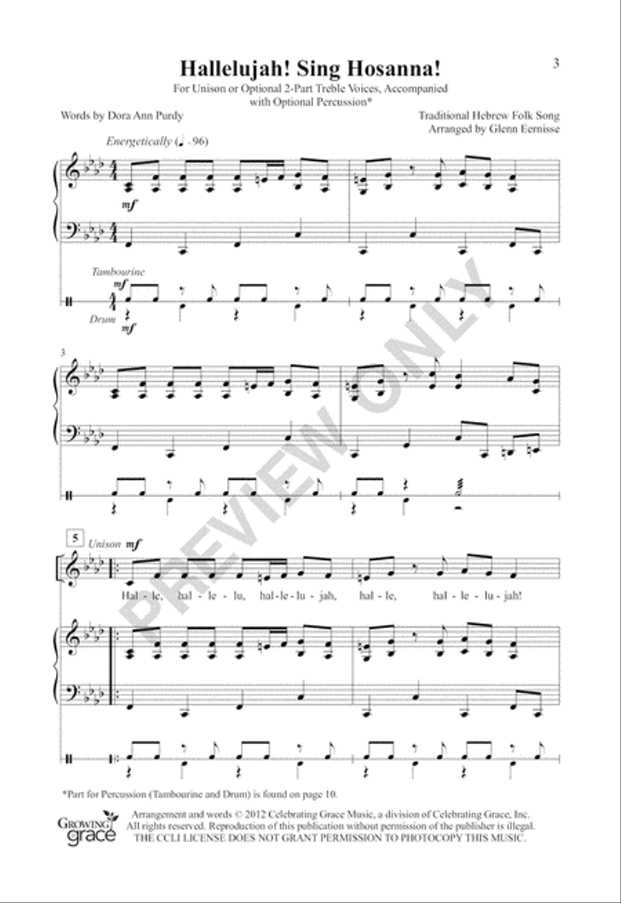 Hallelujah! Sing Hosanna! Unison Choir scores gallery preview page 2