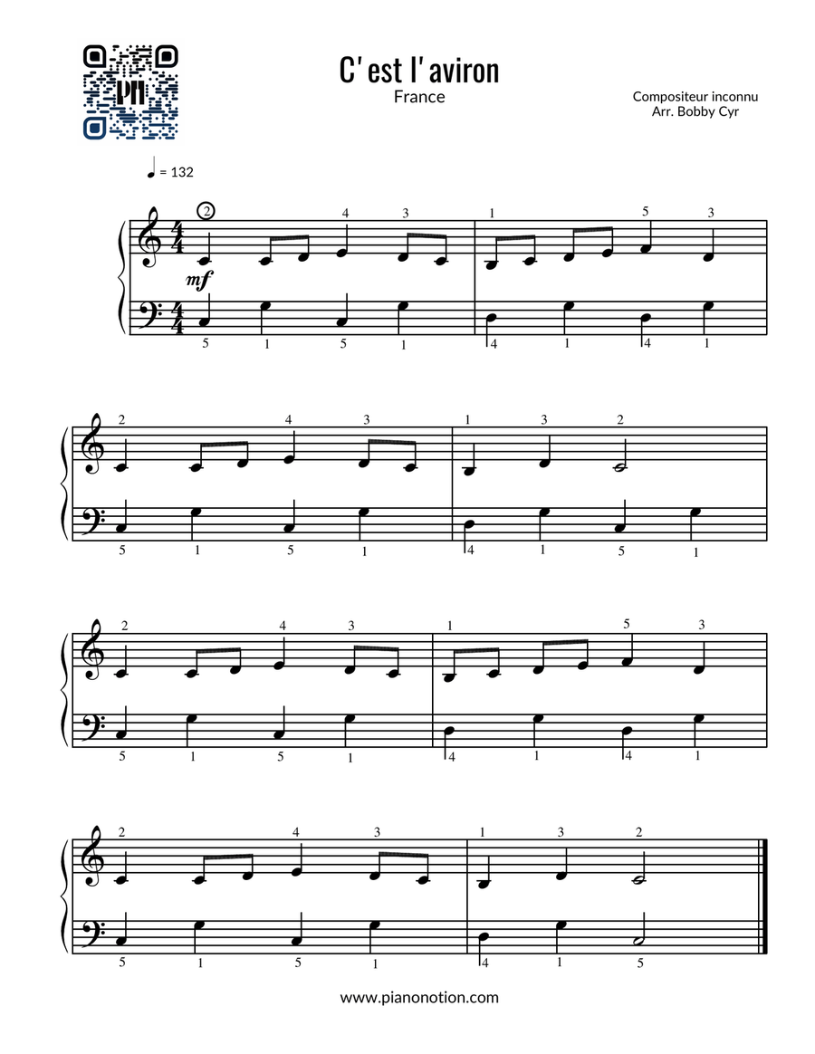 C'est l'aviron - Comptines (piano facile) Easy Piano scores gallery preview page 1