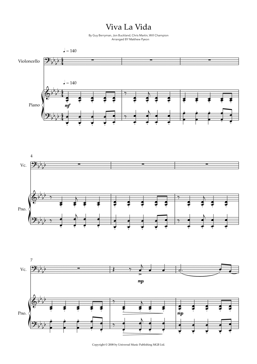 Viva La Vida Piano scores gallery preview page 1