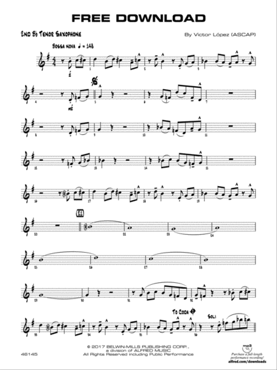 Free Download: 2nd B-flat Tenor Saxophone Jazz Ensemble scores gallery preview page 1