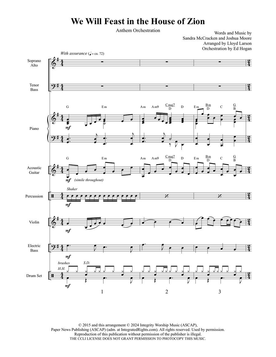 We Will Feast in the House of Zion Orchestration 4-Part scores gallery preview page 2
