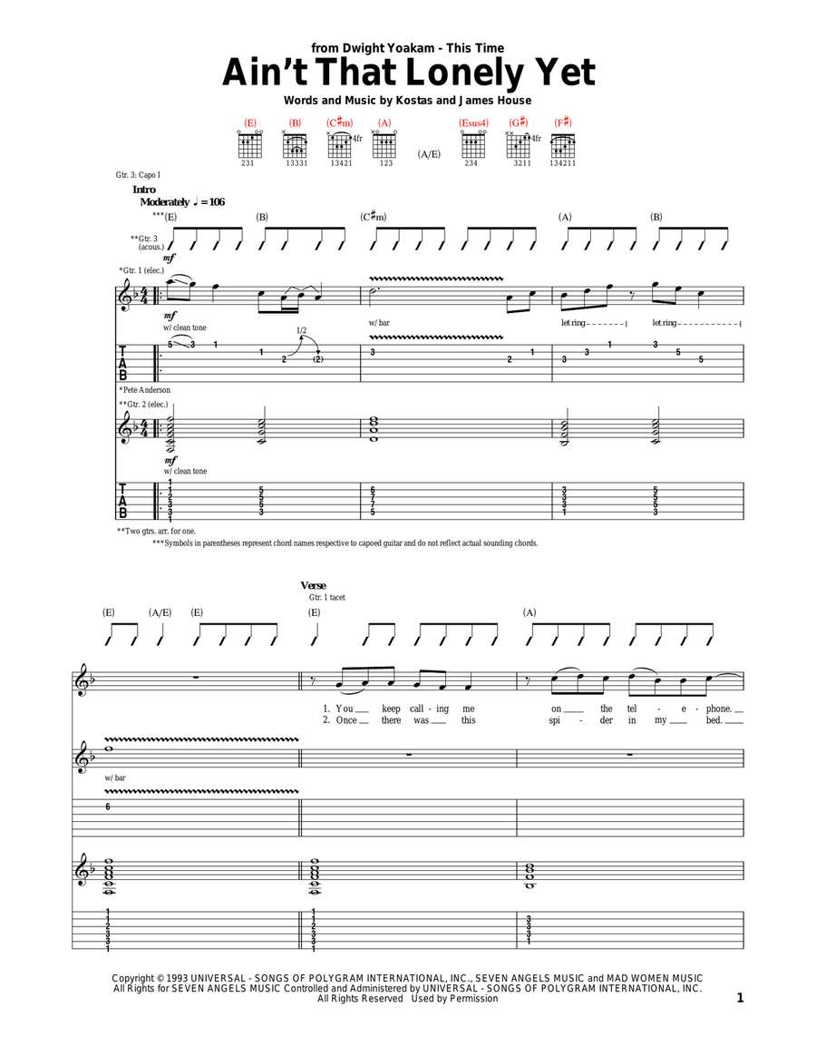Ain't That Lonely Yet Acoustic Guitar scores gallery preview page 1